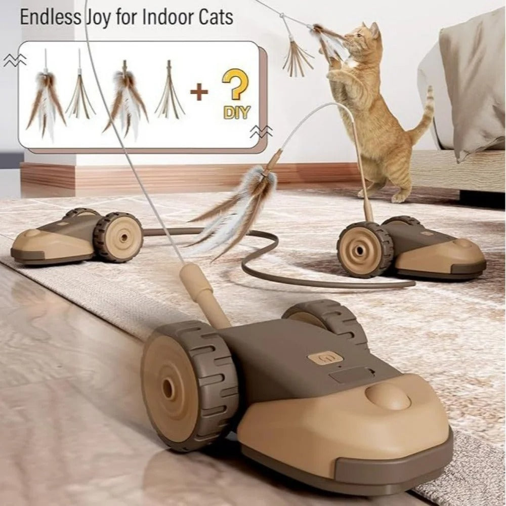 3-in-1 Interactive Cat Toy with Automatic Moving Mouse, Hanging Feather Strings, and Wiggly Silicone Tail for Indoor Cats and Kittens, Fun Exercise Toy