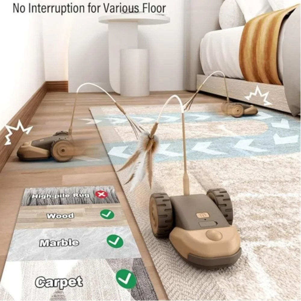 3-in-1 Interactive Cat Toy with Automatic Moving Mouse, Hanging Feather Strings, and Wiggly Silicone Tail for Indoor Cats and Kittens, Fun Exercise Toy