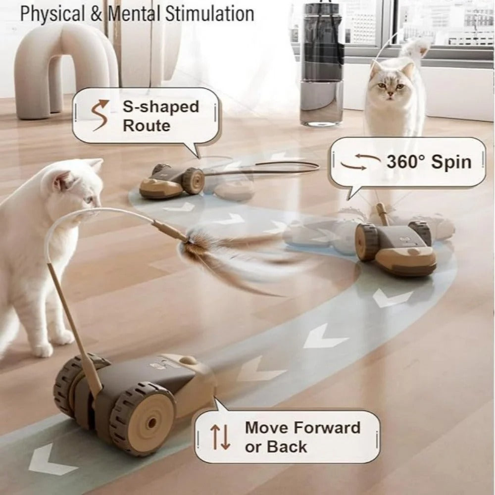 3-in-1 Interactive Cat Toy with Automatic Moving Mouse, Hanging Feather Strings, and Wiggly Silicone Tail for Indoor Cats and Kittens, Fun Exercise Toy