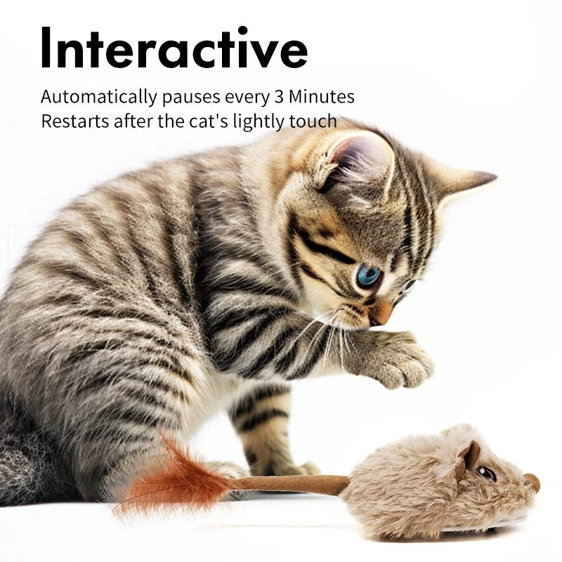 Beige Interactive Cat Toy Squeaky Moving Mouse with Dynamic Wiggling Tail, USB Rechargeable Automatic Self-Play Mouse for Indoor Cats and Kittens, Electric Motion-Activated Pet Toy