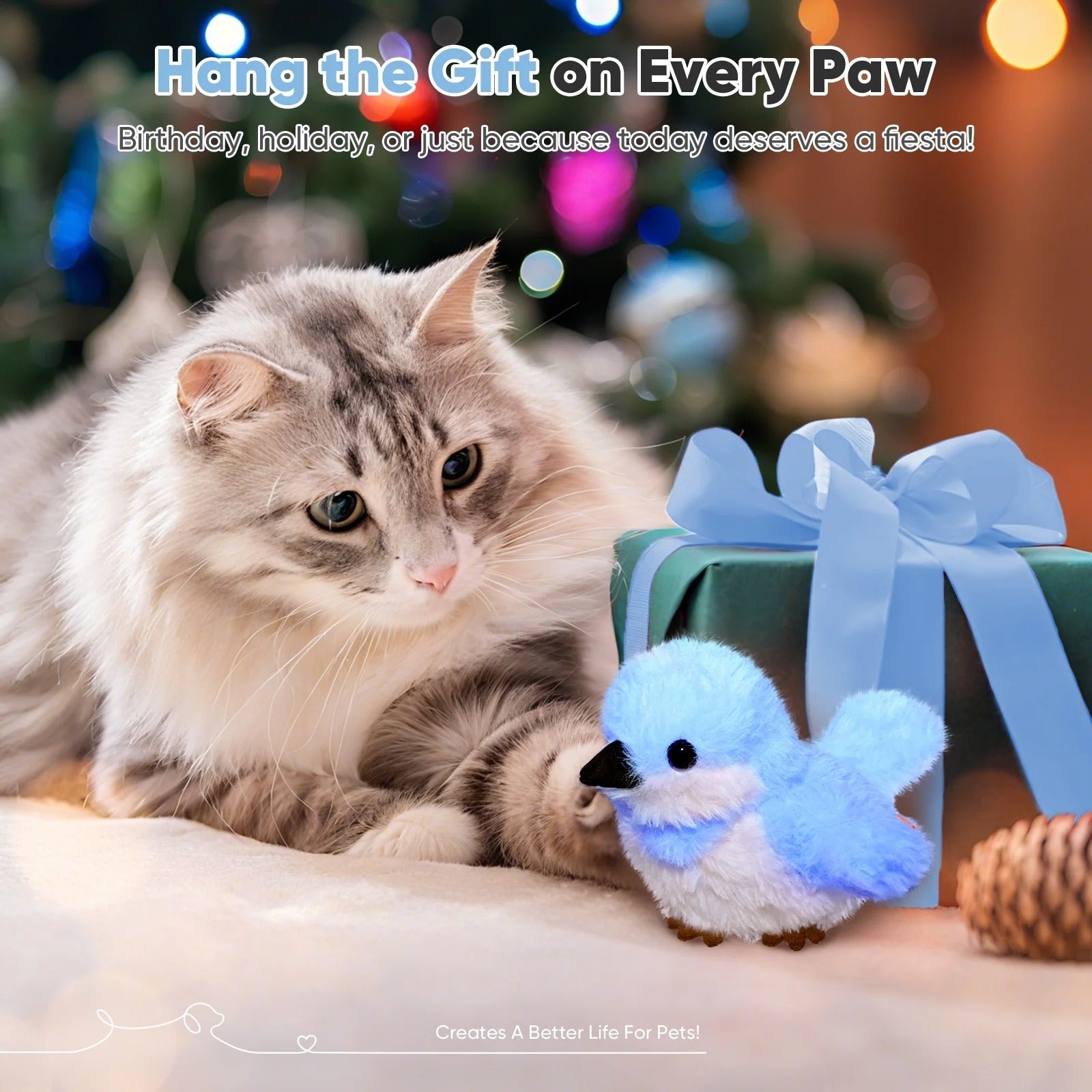 Blue Interactive Cat Toy Flapping Bird for Indoor Cats, Rechargeable Touch-Activated Kitten Toy with Catnip, Motorized Bird Toy for All Breeds