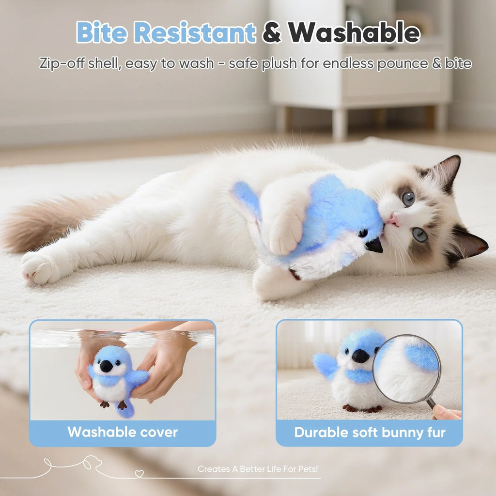 Blue Interactive Cat Toy Flapping Bird for Indoor Cats, Rechargeable Touch-Activated Kitten Toy with Catnip, Motorized Bird Toy for All Breeds