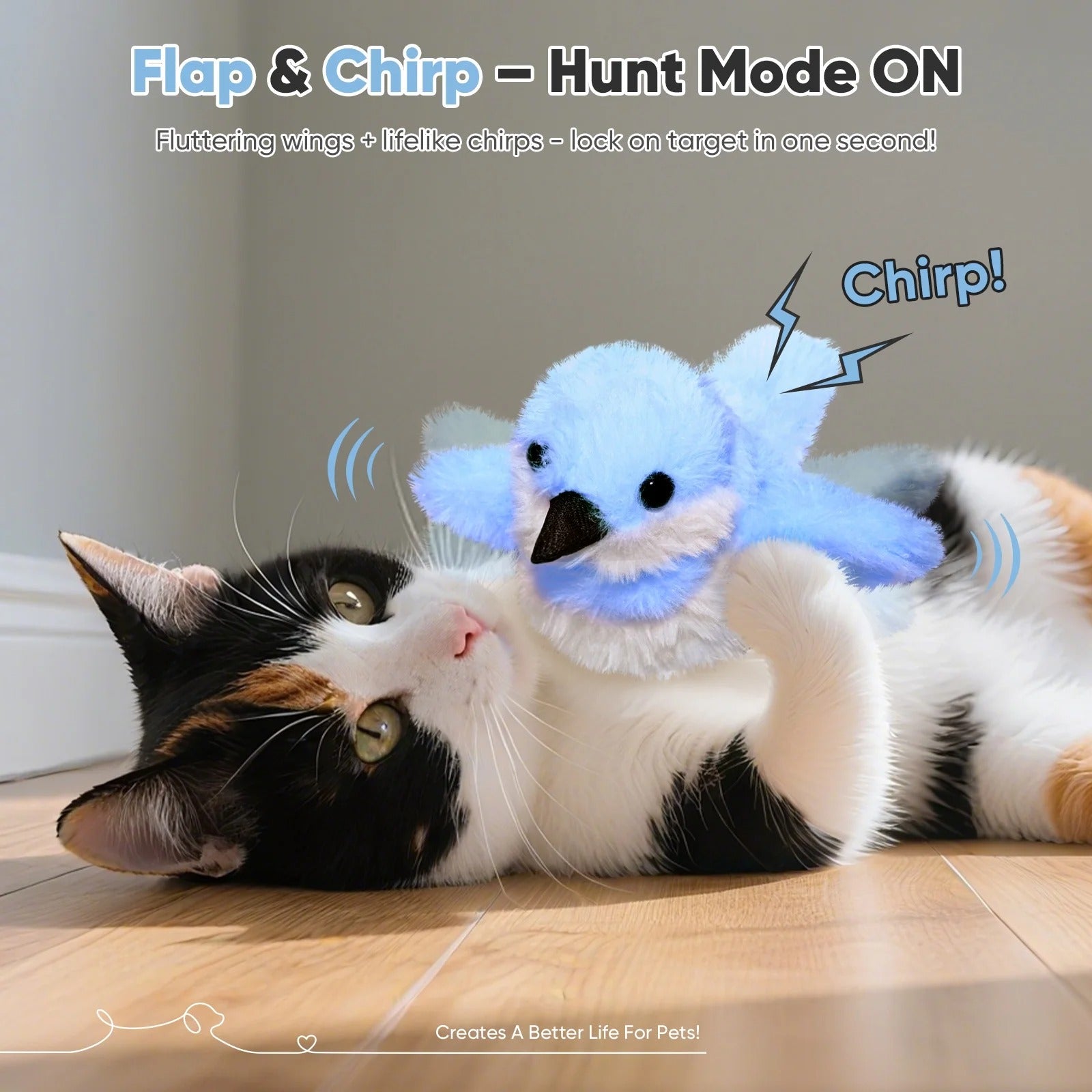 Blue Interactive Cat Toy Flapping Bird for Indoor Cats, Rechargeable Touch-Activated Kitten Toy with Catnip, Motorized Bird Toy for All Breeds