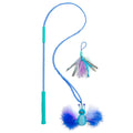Blue Interactive Cat Wand Toy with Feathered Catnip Teasers, Crinkle Sounds & Durable Rope for Indoor Cats
