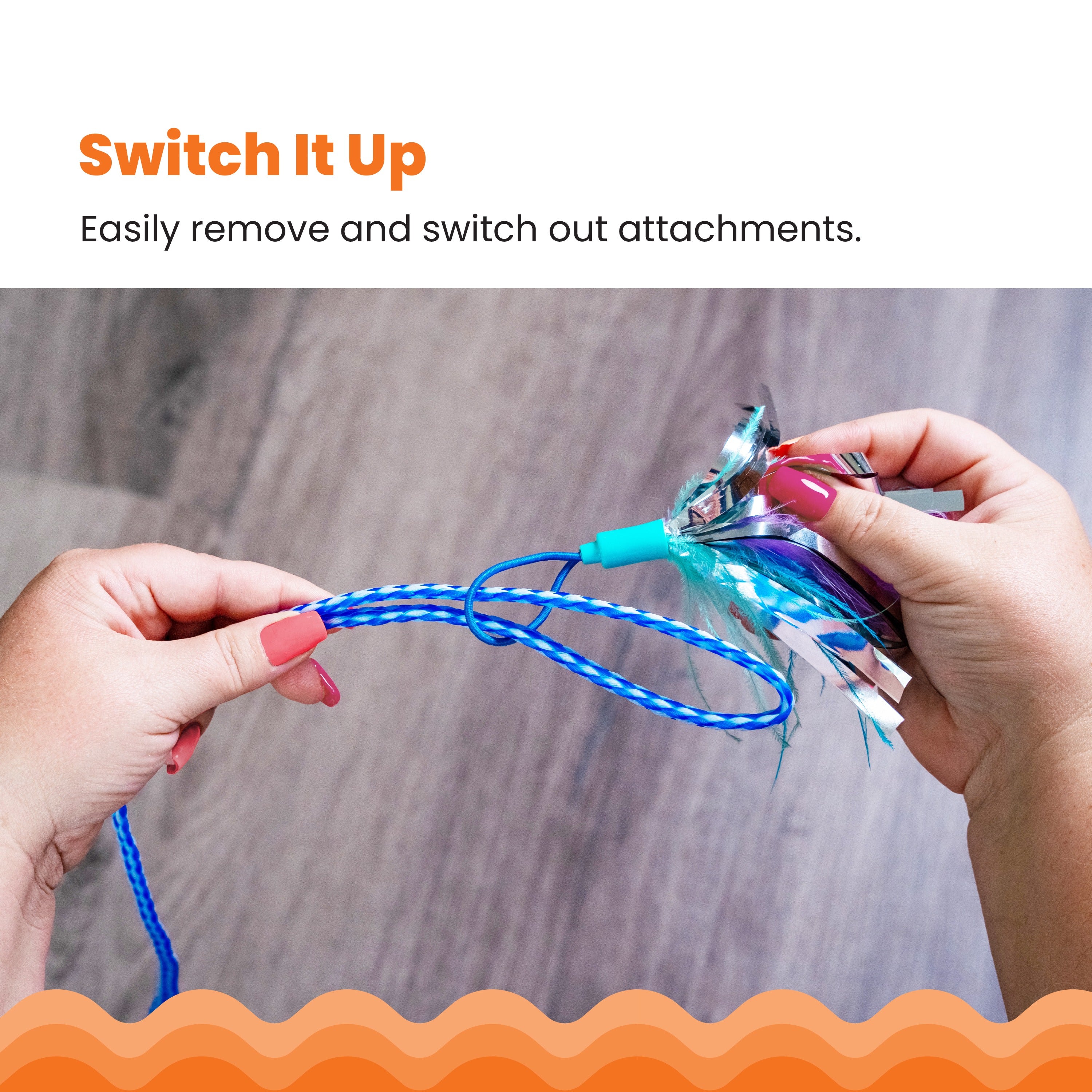 Blue Interactive Cat Wand Toy with Feathered Catnip Teasers, Crinkle Sounds & Durable Rope for Indoor Cats