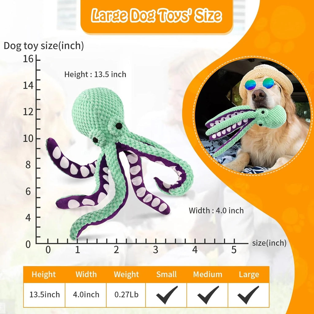 Green Octopus Interactive Pet Toy for Cats and Dogs, Durable Chew Resistant Tentacle Plush Toy for Indoor Play and Training