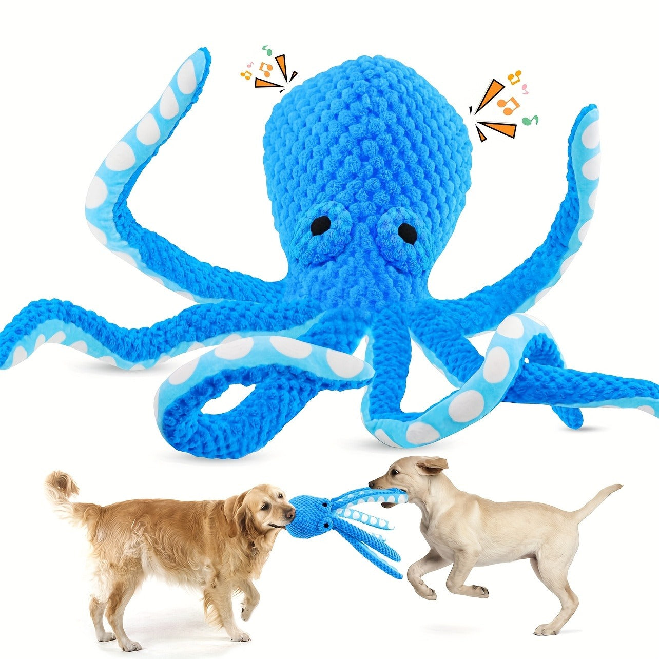 Giant Blue Octopus Interactive Plush Dog Toy with Squeaker, Durable Musical Note Design Chew Toy for Large Dogs
