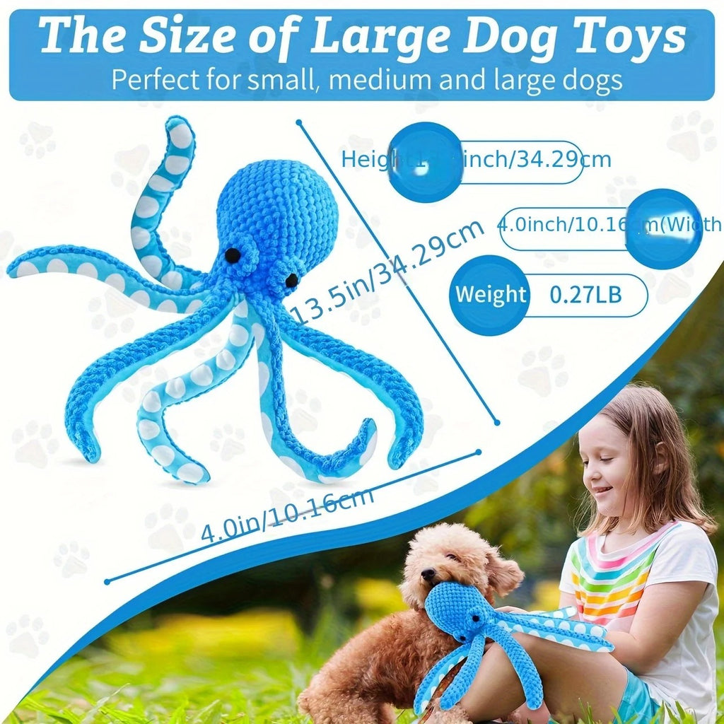 Giant Blue Octopus Interactive Plush Dog Toy with Squeaker, Durable Musical Note Design Chew Toy for Large Dogs