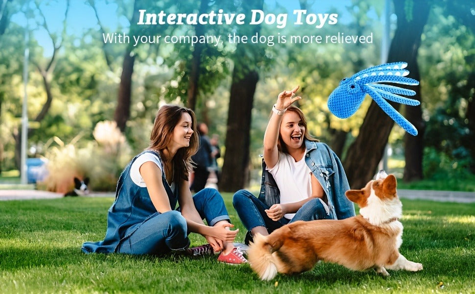 Giant Blue Octopus Interactive Plush Dog Toy with Squeaker, Durable Musical Note Design Chew Toy for Large Dogs
