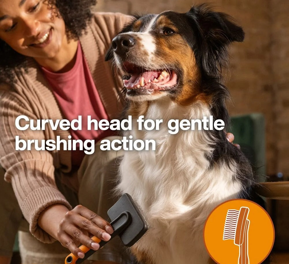 Gentle Slicker Brush for Cats and Dogs Shedding Removal with Curved Head Design