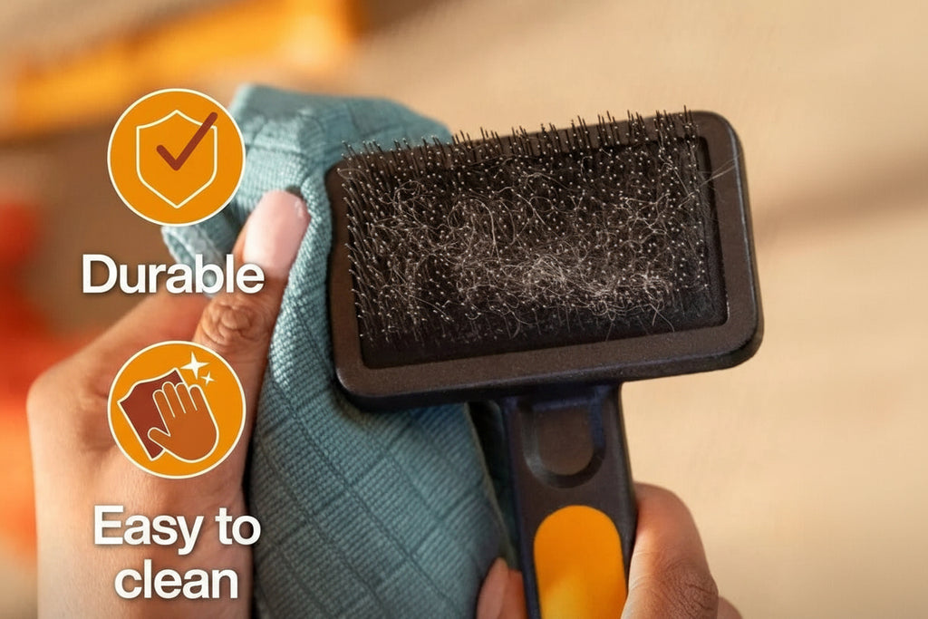 Gentle Slicker Brush for Cats and Dogs Shedding Removal with Curved Head Design