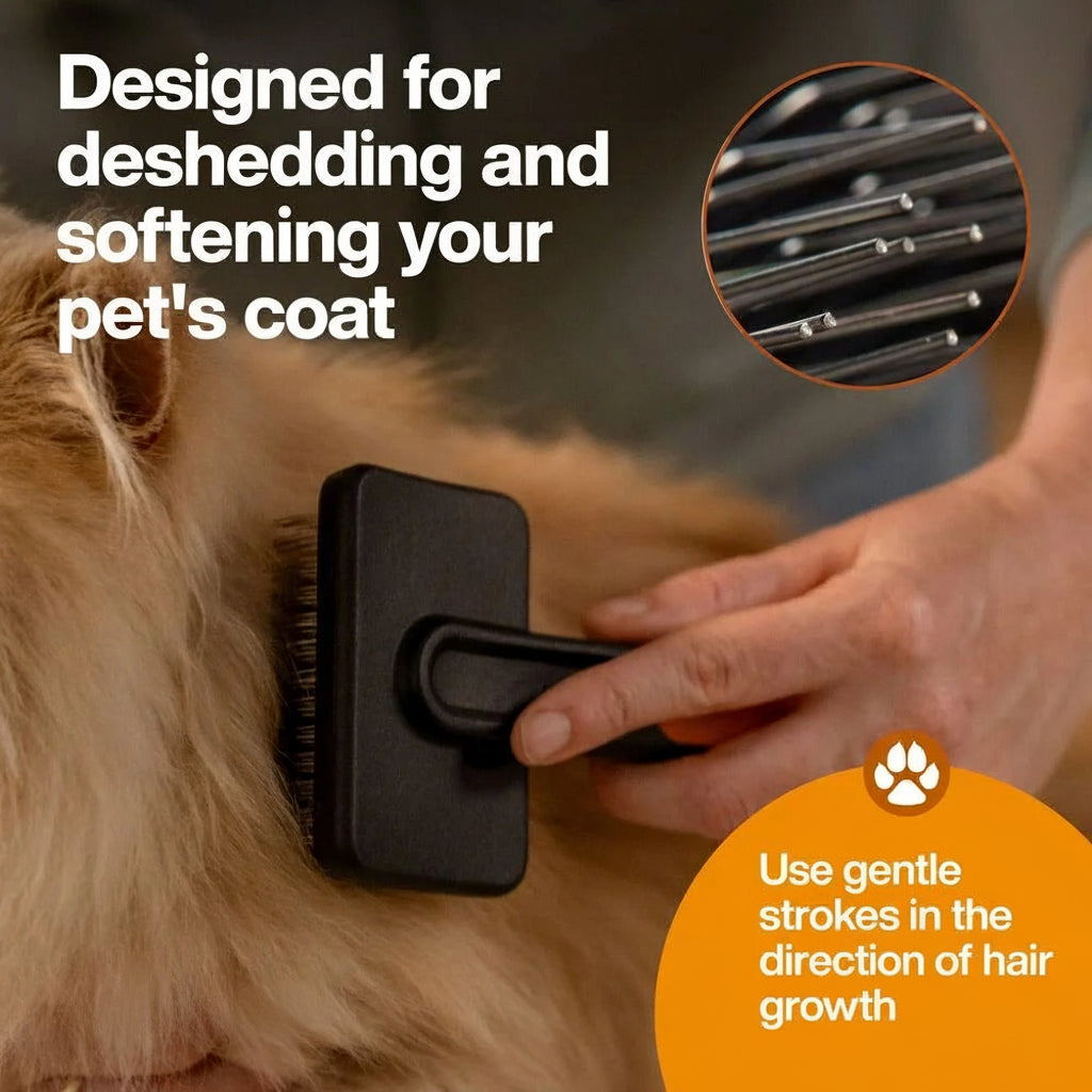 Gentle Slicker Brush for Cats and Dogs Shedding Removal with Curved Head Design