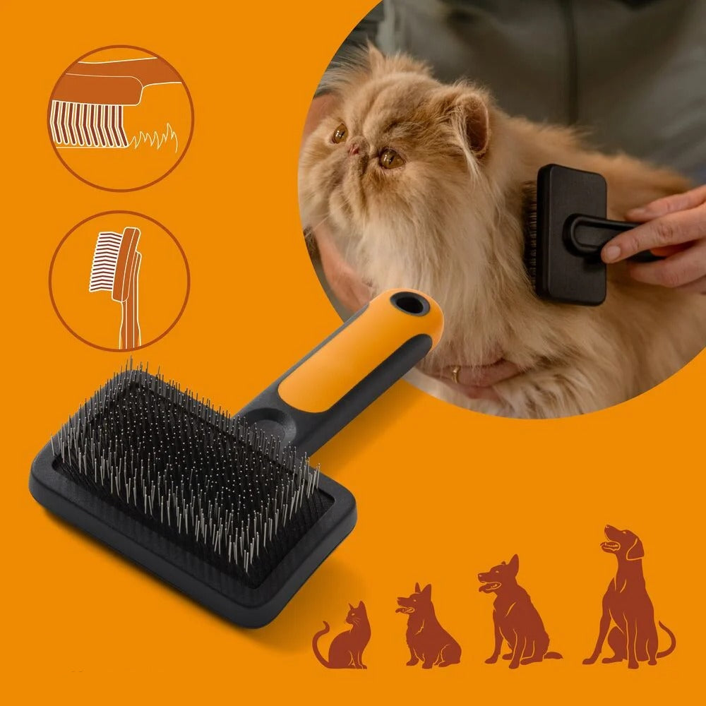Gentle Slicker Brush for Cats and Dogs Shedding Removal with Curved Head Design