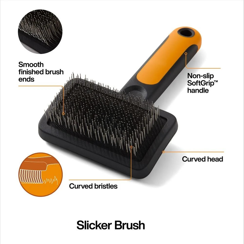 Gentle Slicker Brush for Cats and Dogs Shedding Removal with Curved Head Design