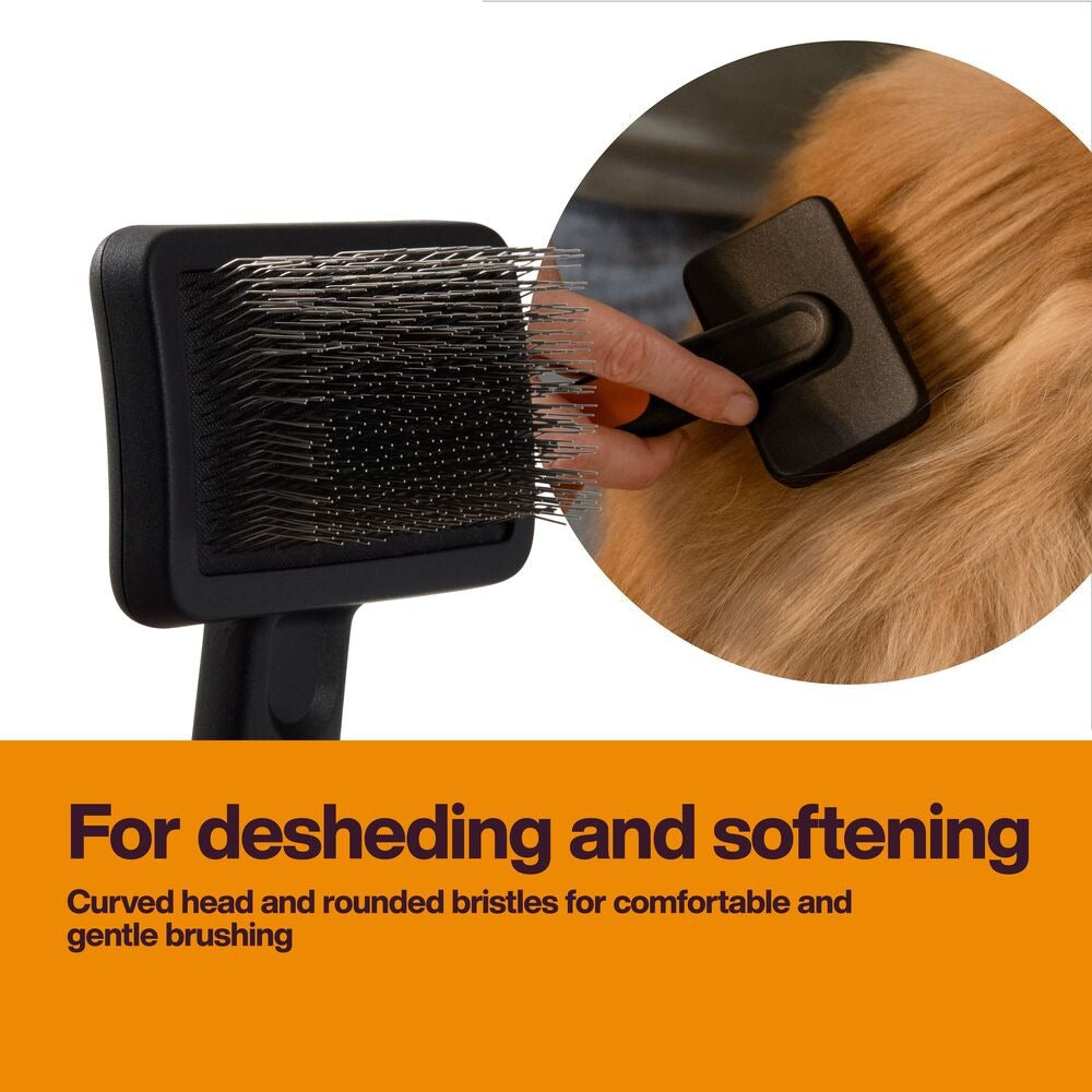 Gentle Slicker Brush for Cats and Dogs Shedding Removal with Curved Head Design