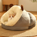 Indoor Cat Cave Bed for Medium and Large Cats, Soft Plush Cushion Cozy Self-Warming Pet Bed - Gray
