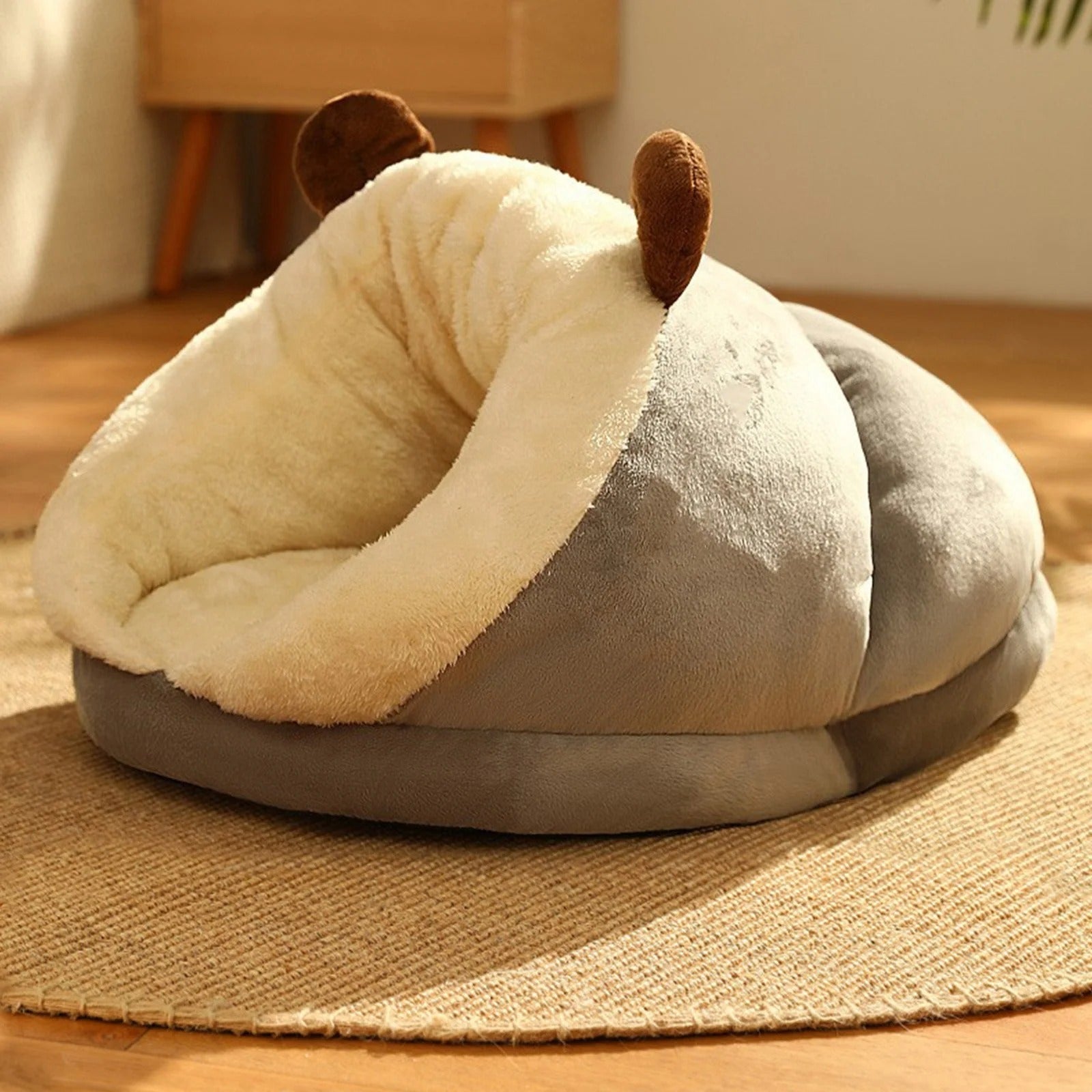 Indoor Cat Cave Bed for Medium and Large Cats, Soft Plush Cushion Cozy Self-Warming Pet Bed - Gray