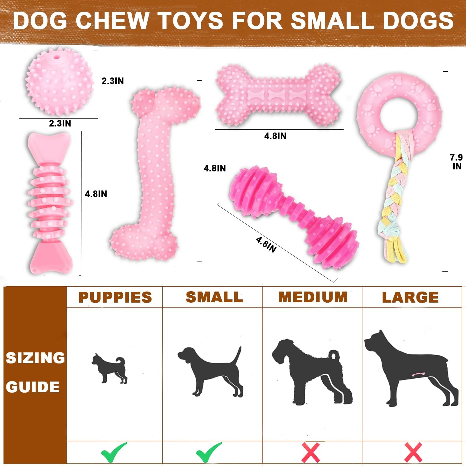 Pink Puppy Chew Toys 6 Pack for Small Dogs Soft Durable Interactive Teething Set