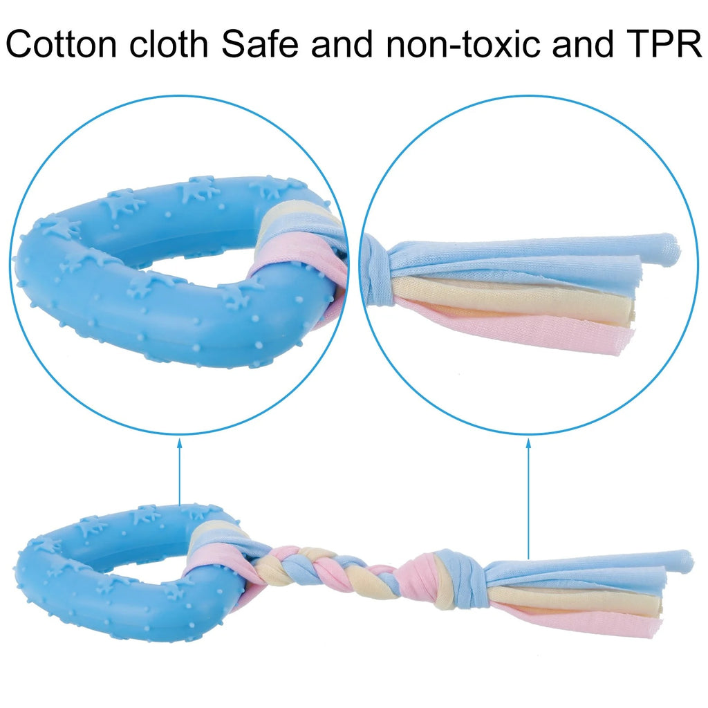 Blue 7 Pack Puppy Chew Toys for Small Dogs Interactive Teething and Gum Massage Rubber and Rope Set