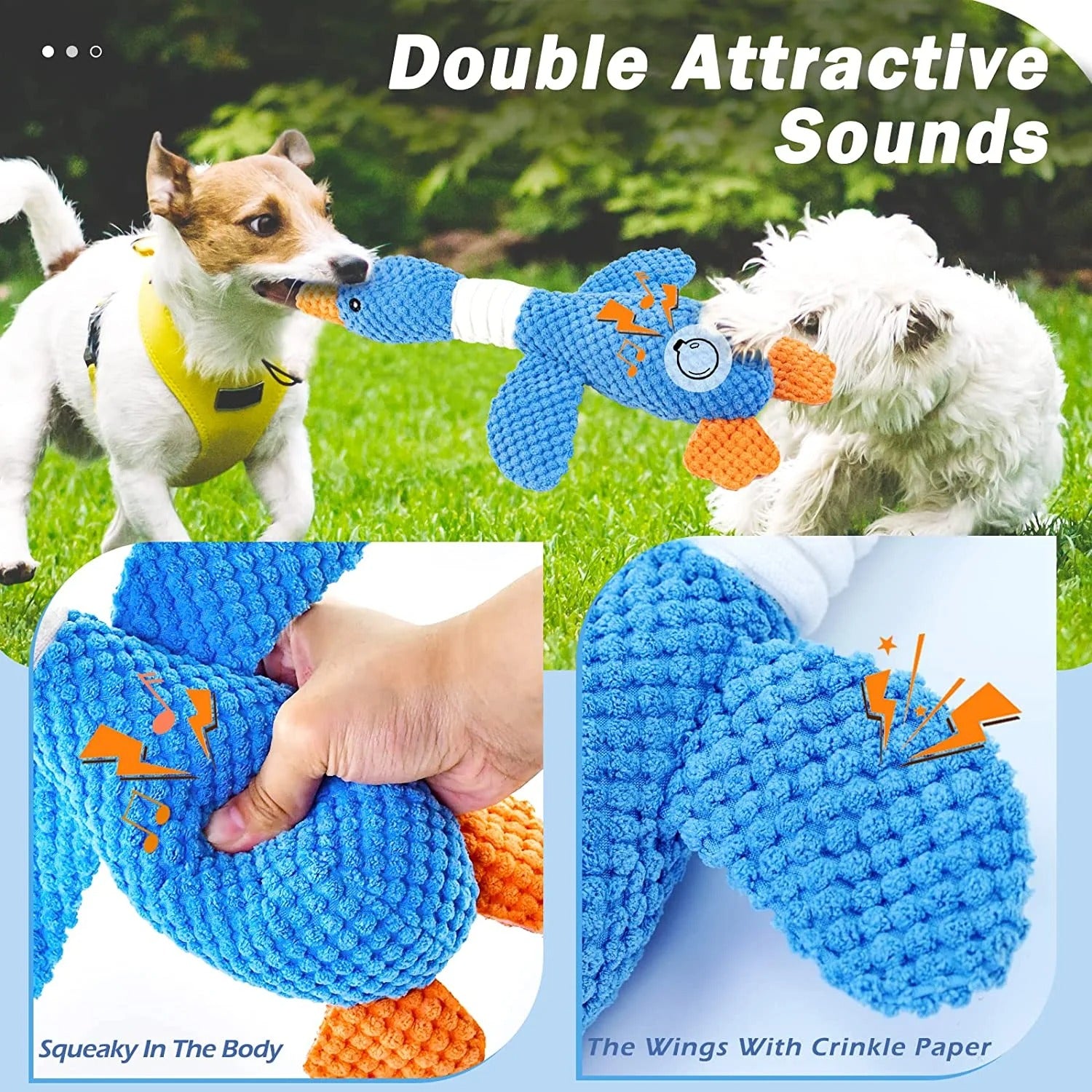 Plush Goose Interactive Dog Toy for Small Medium Large Dogs Crinkle Squeaky Chew Toy for Teething Puppies