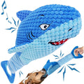 Blue Shark Plush Dog Toy for Large Dogs Interactive Squeaky Chew Toy for Teething Puppies and Aggressive Chewers