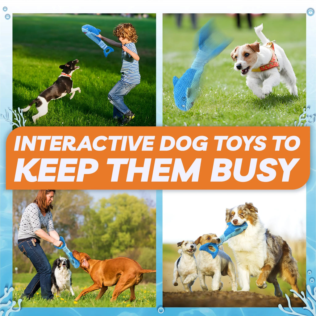 Blue Shark Plush Dog Toy for Large Dogs Interactive Squeaky Chew Toy for Teething Puppies and Aggressive Chewers