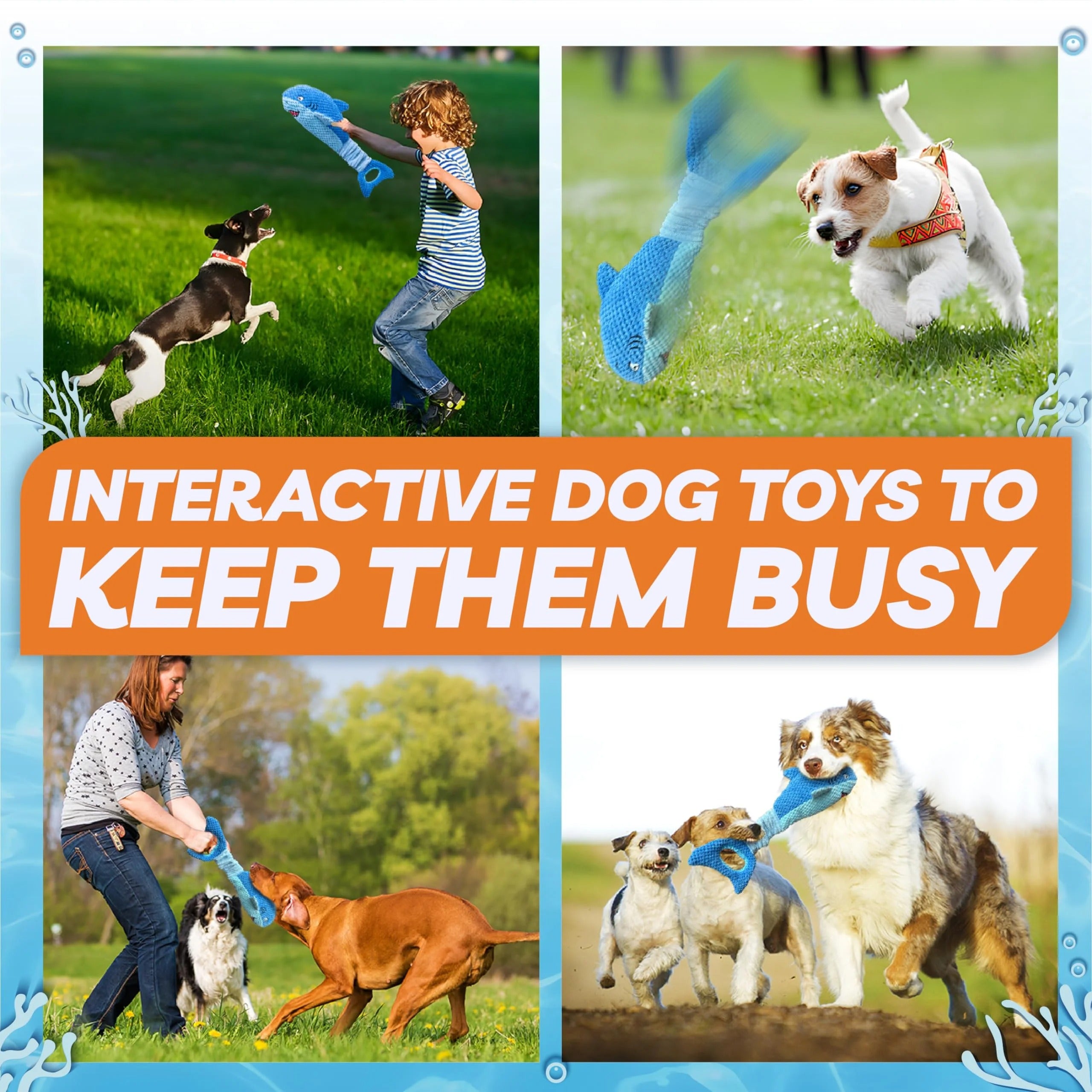 Blue Shark Plush Dog Toy for Large Dogs Interactive Squeaky Chew Toy for Teething Puppies and Aggressive Chewers