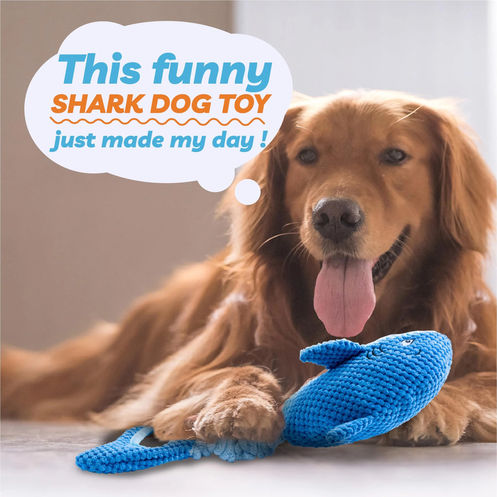 Blue Shark Plush Dog Toy for Large Dogs Interactive Squeaky Chew Toy for Teething Puppies and Aggressive Chewers