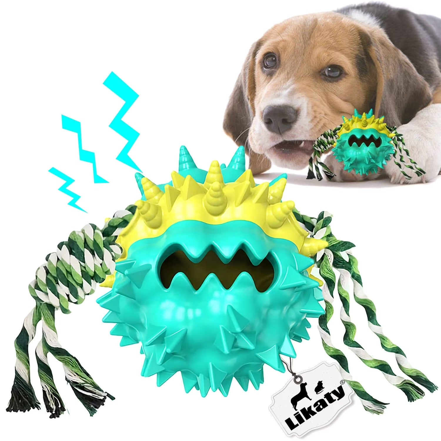 Blue Dog Chew Ball for Aggressive Chewers Interactive Teething and Squeaky Toy for Small Medium Large Dogs