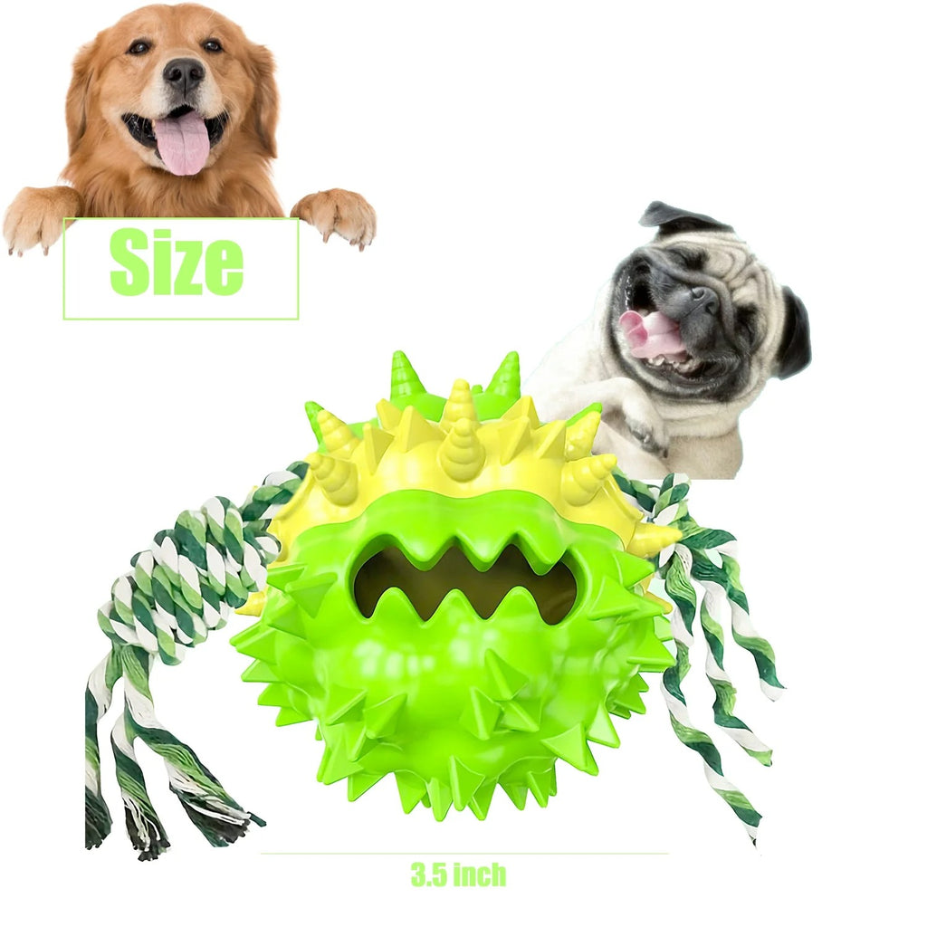 Green Dog Chew Ball for Aggressive Chewers Interactive Teething and Squeaky Toy for Small Medium Large Dogs