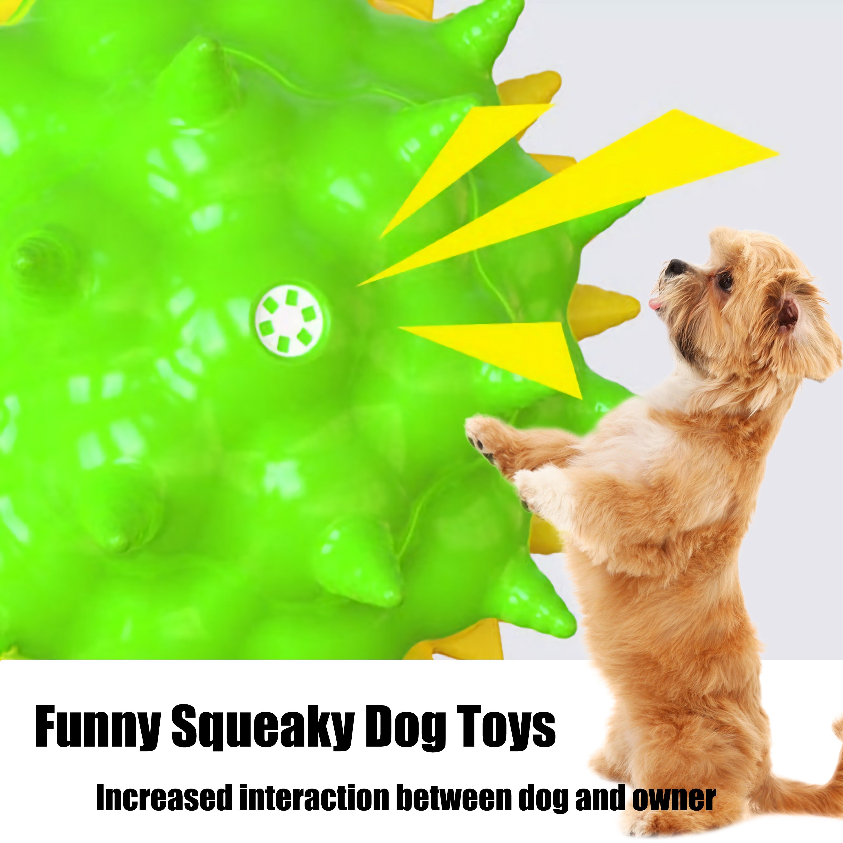 Green Dog Chew Ball for Aggressive Chewers Interactive Teething and Squeaky Toy for Small Medium Large Dogs