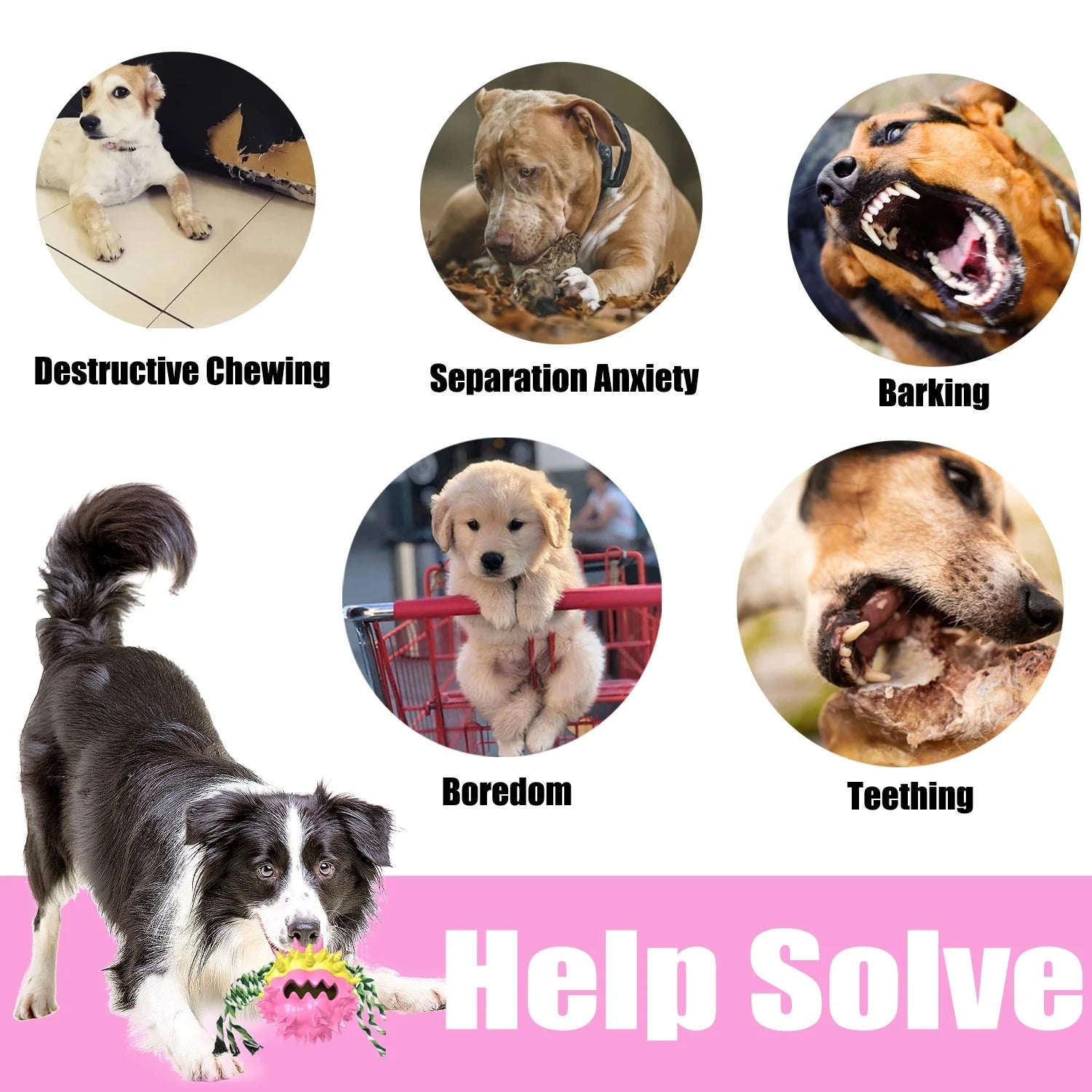 Pink Dog Chew Ball for Aggressive Chewers Interactive Teething and Squeaky Toy for Small Medium Large Dogs