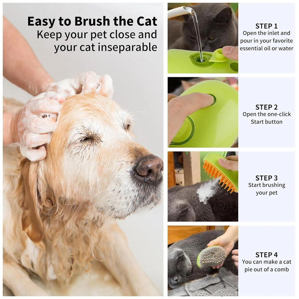 3-in-1 Steam Cat Grooming Brush, Self-Cleaning Pet Hair Removal Tool, Multifunctional Cat and Dog Massaging Hair Comb