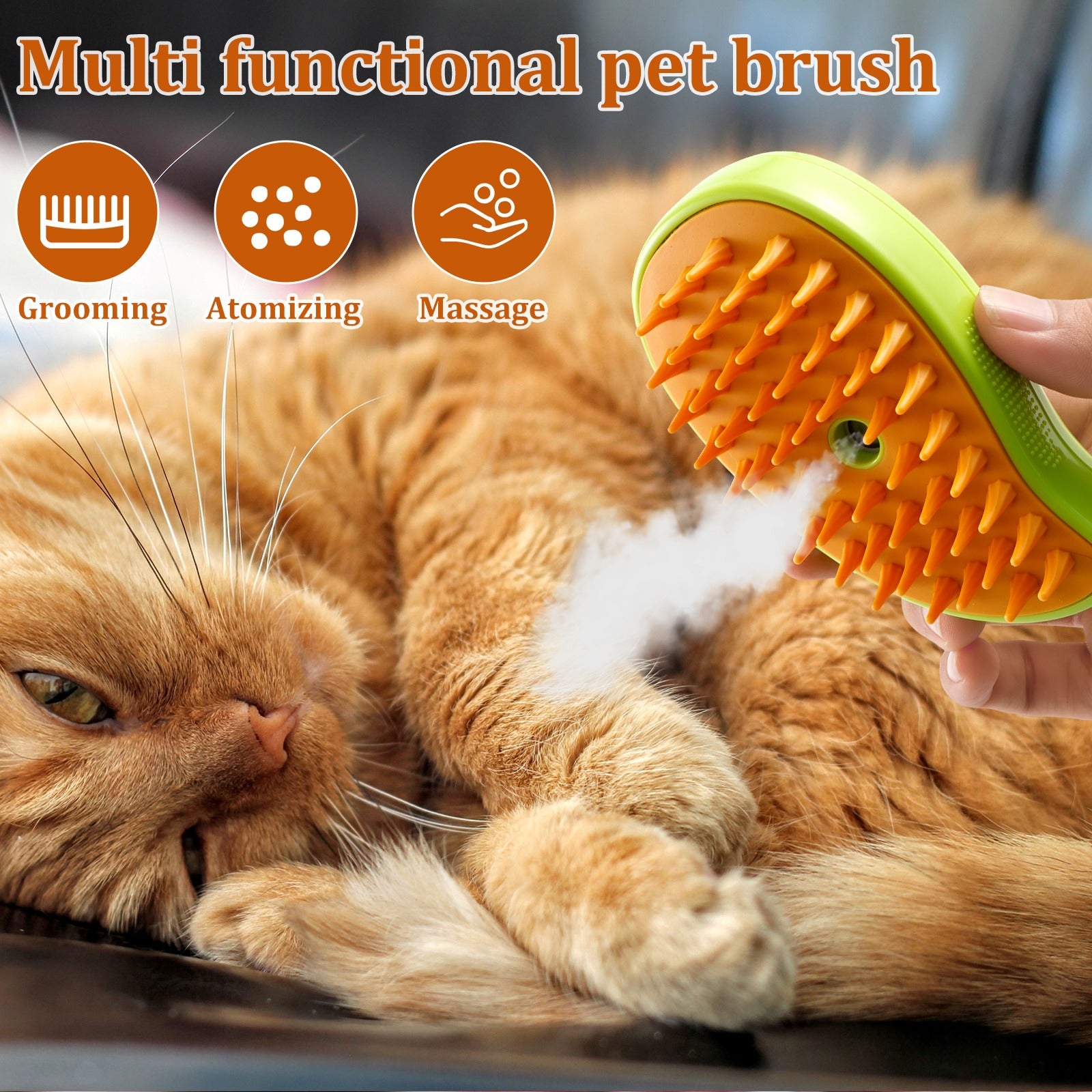 3-in-1 Steam Cat Grooming Brush, Self-Cleaning Pet Hair Removal Tool, Multifunctional Cat and Dog Massaging Hair Comb