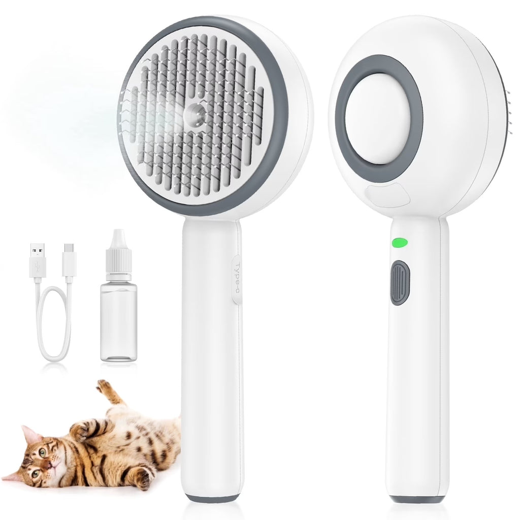 3-in-1 Cat Steam Brush, Self-Cleaning Hair Removal Grooming Brush with Steam Spray for Cats and Dogs