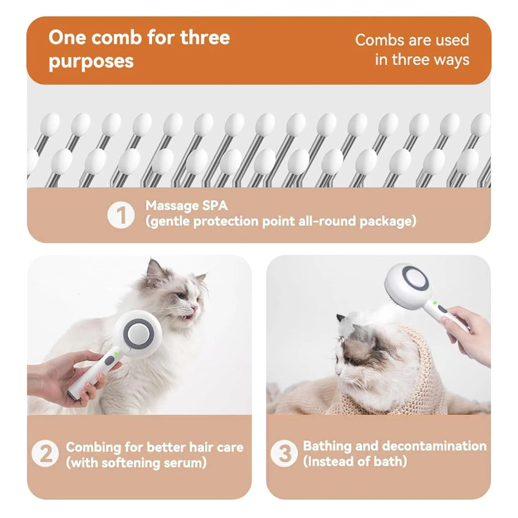 3-in-1 Cat Steam Brush, Self-Cleaning Hair Removal Grooming Brush with Steam Spray for Cats and Dogs