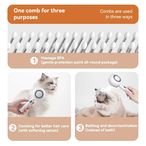 3-in-1 Cat Steam Brush, Self-Cleaning Hair Removal Grooming Brush with Steam Spray for Cats and Dogs