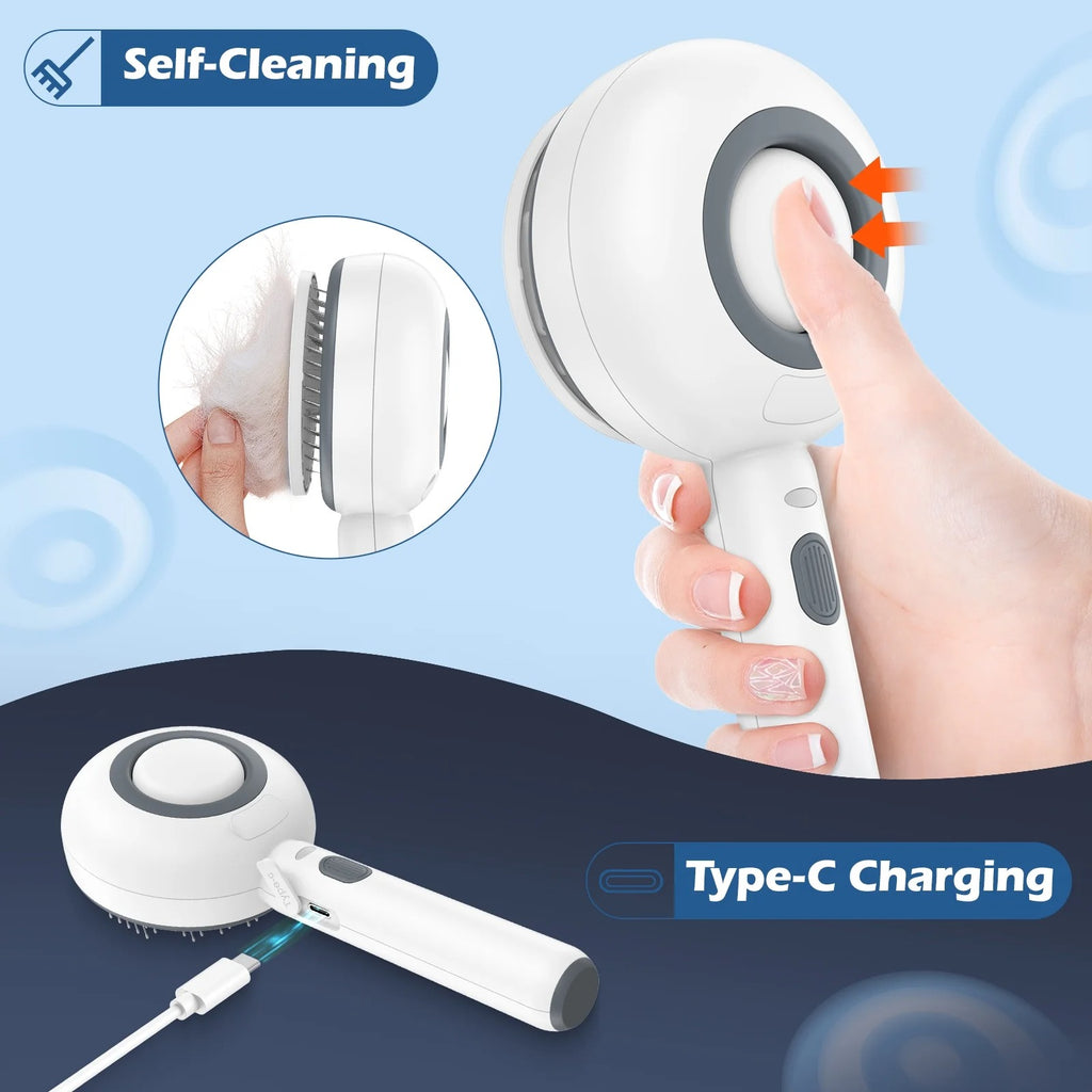 3-in-1 Cat Steam Brush, Self-Cleaning Hair Removal Grooming Brush with Steam Spray for Cats and Dogs