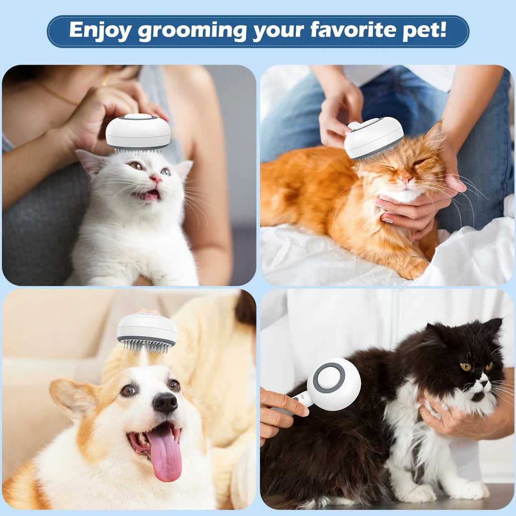 3-in-1 Cat Steam Brush, Self-Cleaning Hair Removal Grooming Brush with Steam Spray for Cats and Dogs