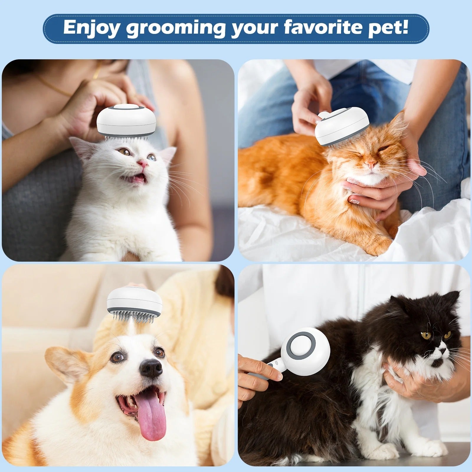 3-in-1 Cat Steam Brush, Self-Cleaning Hair Removal Grooming Brush with Steam Spray for Cats and Dogs