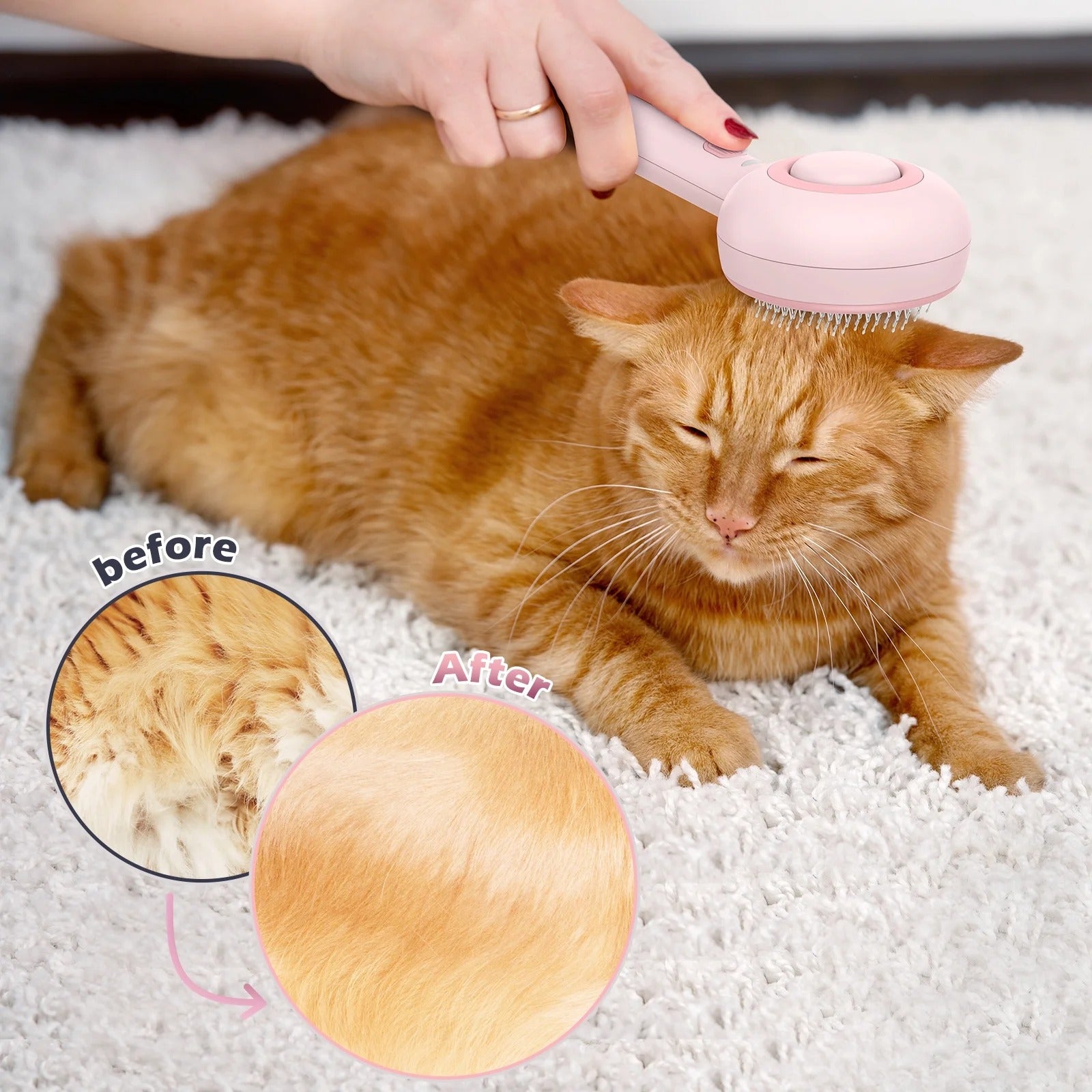 3-in-1 Cat Steam Brush for Grooming, Self-Cleaning Hair Removal Brush with Steam Spray for Cats and Dogs - Pink