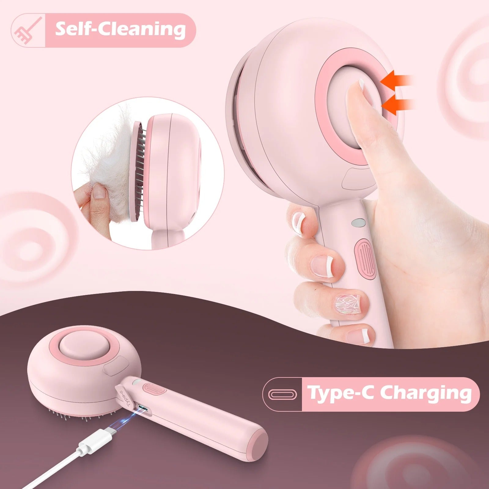 3-in-1 Cat Steam Brush for Grooming, Self-Cleaning Hair Removal Brush with Steam Spray for Cats and Dogs - Pink