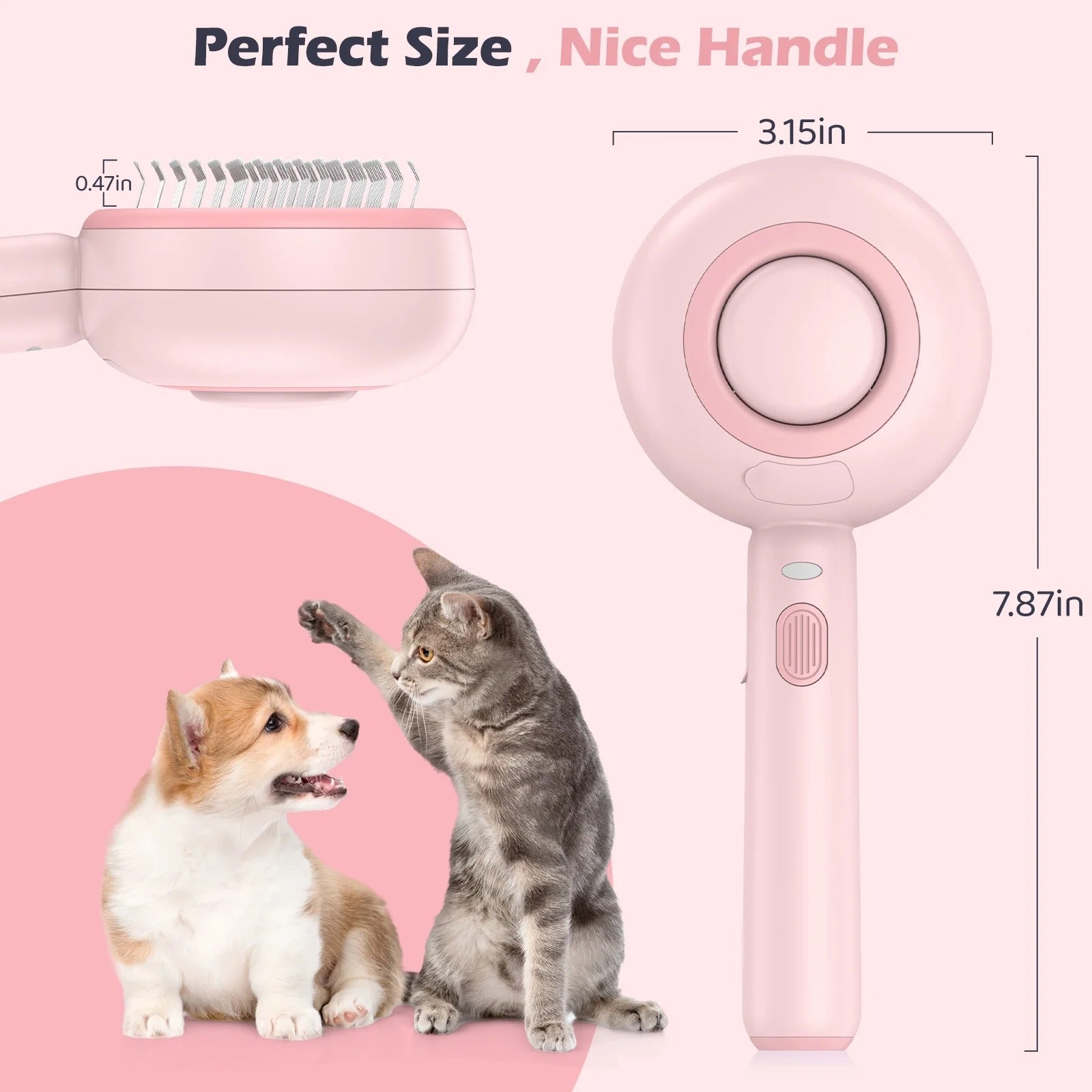 3-in-1 Cat Steam Brush for Grooming, Self-Cleaning Hair Removal Brush with Steam Spray for Cats and Dogs - Pink
