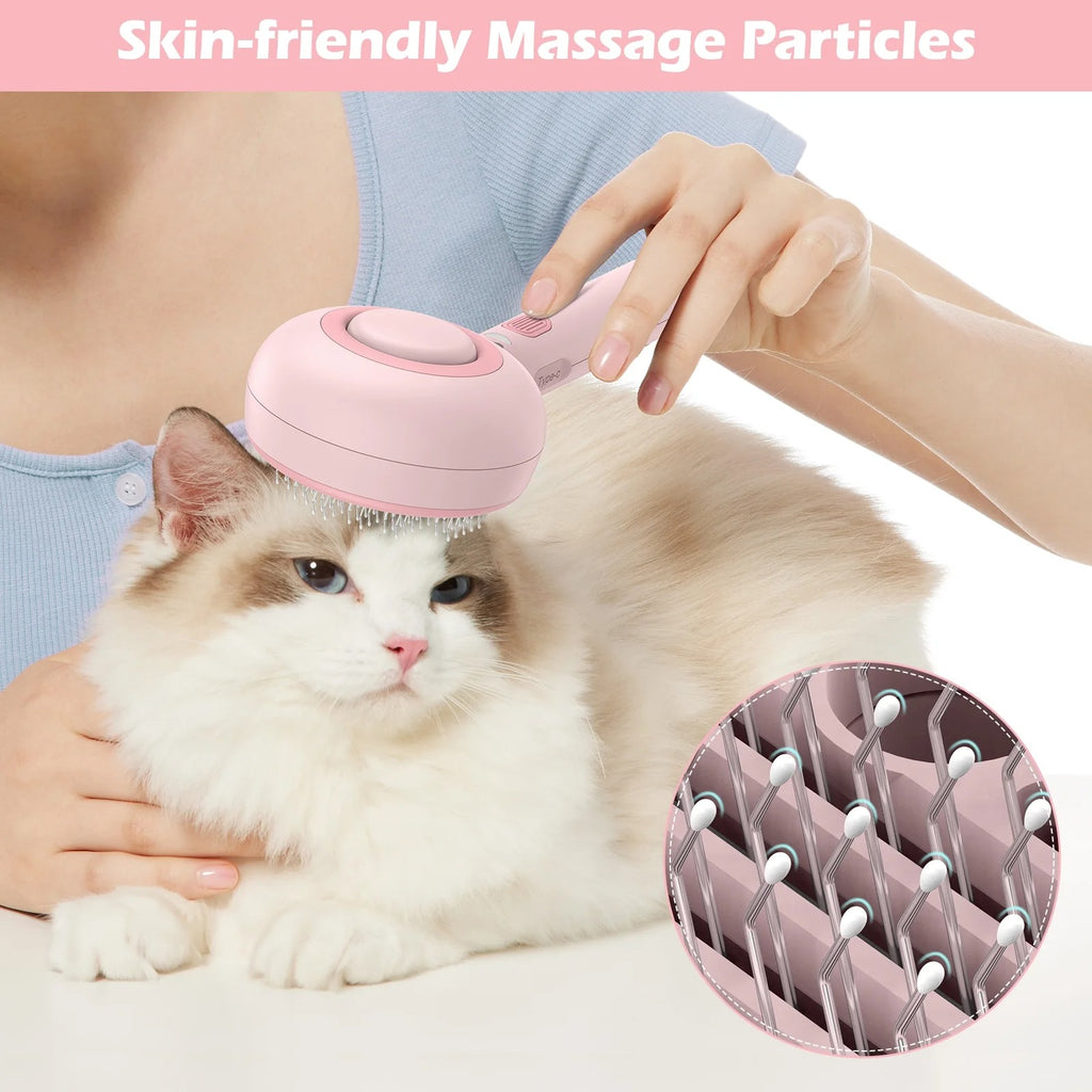 3-in-1 Cat Steam Brush for Grooming, Self-Cleaning Hair Removal Brush with Steam Spray for Cats and Dogs - Pink