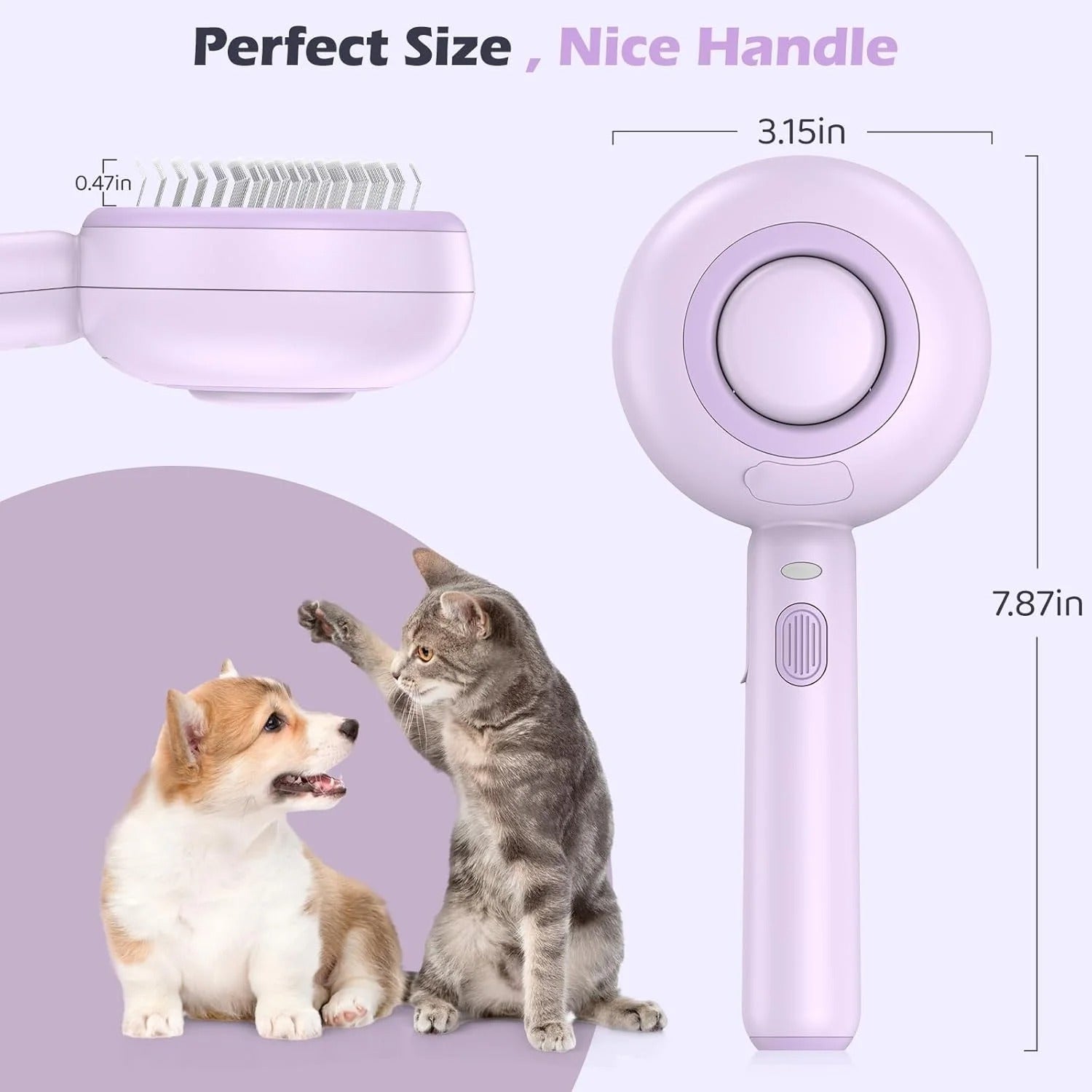 3-in-1 Cat Steam Brush with One-Click Hair Release and Water Tank for Cats and Dogs, Long and Short Hair Grooming, Purple