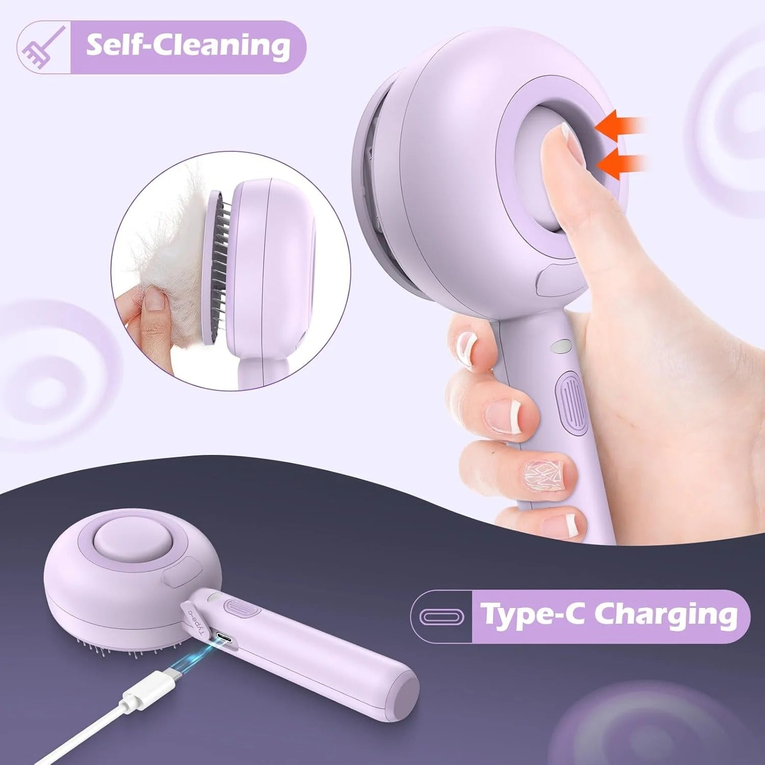 3-in-1 Cat Steam Brush with One-Click Hair Release and Water Tank for Cats and Dogs, Long and Short Hair Grooming, Purple