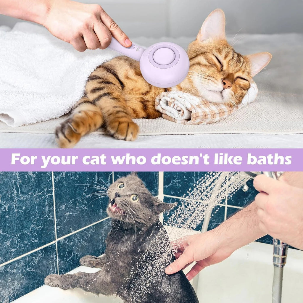 3-in-1 Cat Steam Brush with One-Click Hair Release and Water Tank for Cats and Dogs, Long and Short Hair Grooming, Purple