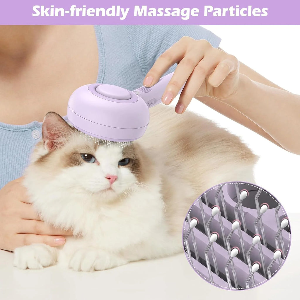3-in-1 Cat Steam Brush with One-Click Hair Release and Water Tank for Cats and Dogs, Long and Short Hair Grooming, Purple