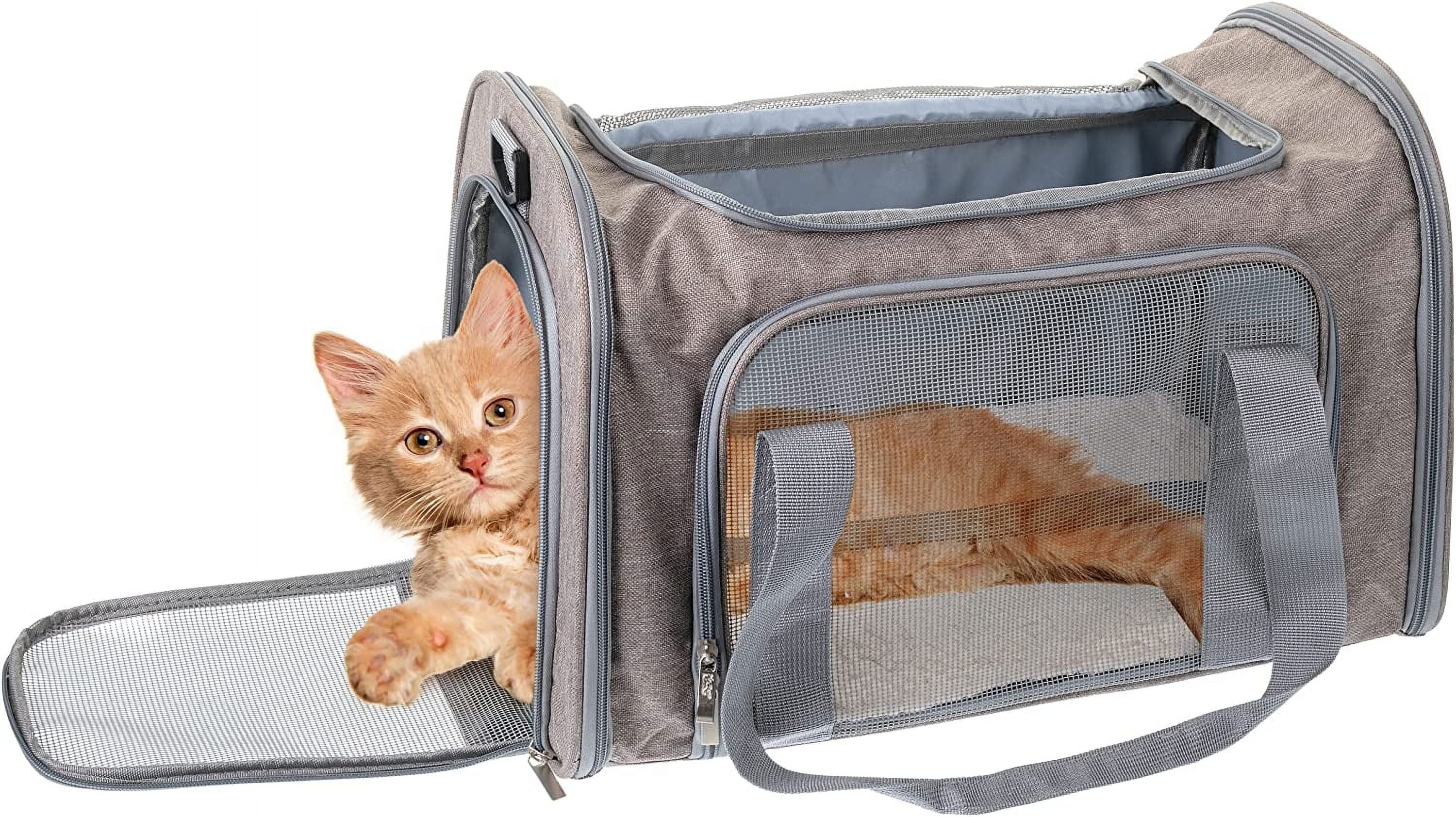 Soft Sided Cat and Dog Travel Carrier, Lightweight Pet Carrier Bag with Ventilated Mesh and Washable Mat for Small Cats and Dogs (Gray)