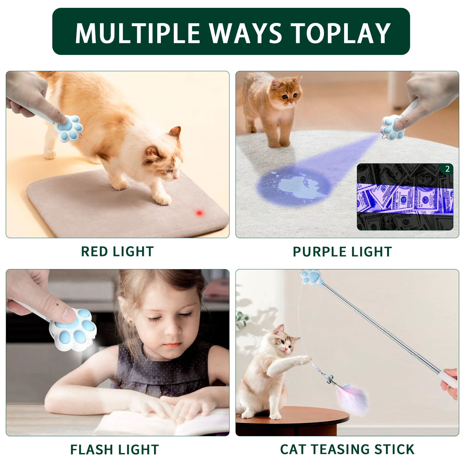 Interactive USB Rechargeable Cat Laser Pointer Toy, Red Dot Play Stick for Cats, Kittens and Small Dogs, Indoor Random Pattern Fun
